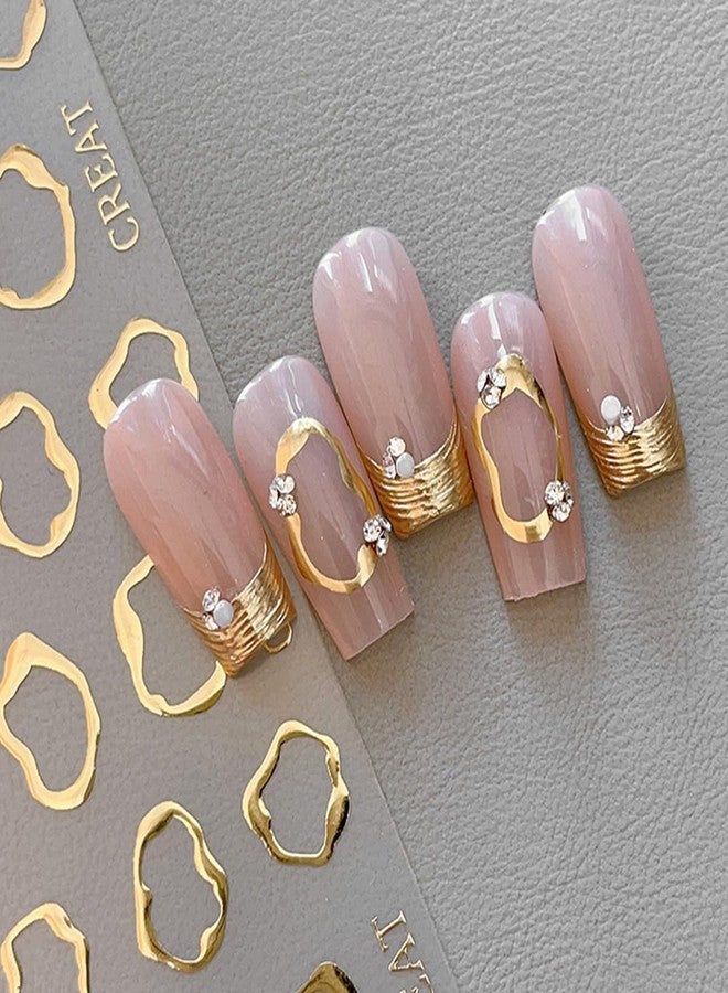 OSTTMA 5D Embossed Metal Nail Art Stickers, 4Sheets Gold Silver Irregular Geometric Lines Frames Nail Sticker Hollow Circle Designs Nail Decals for Women Self Adhesive Nails Manicure Accessories - Image 5